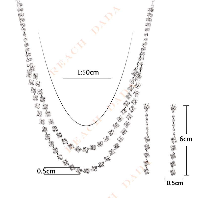 DaDa Hot sale double layer rhinestone set necklace earrings bracelet women's wedding accessories