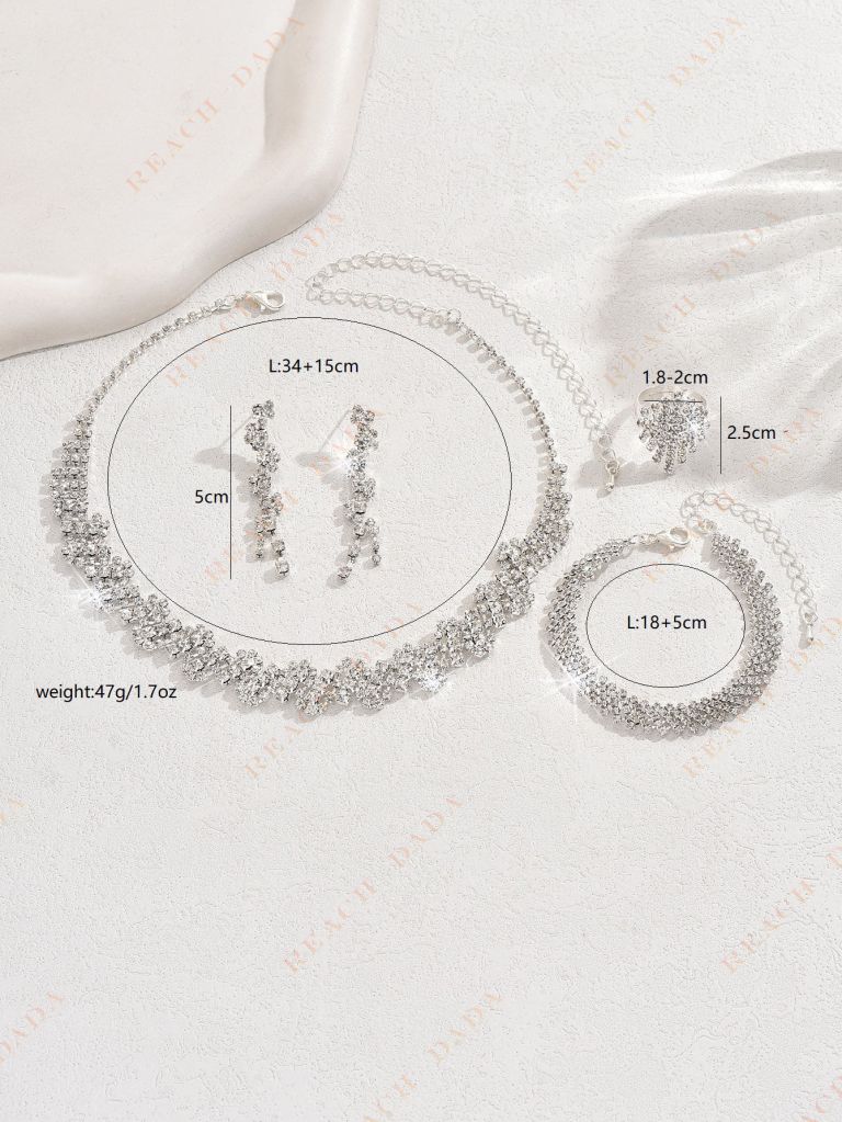 DaDa Fashion Necklace Earrings Bracelet Set Bridal Ring New Zircon Four Piece Set Fashion Full Diamond Jewelry