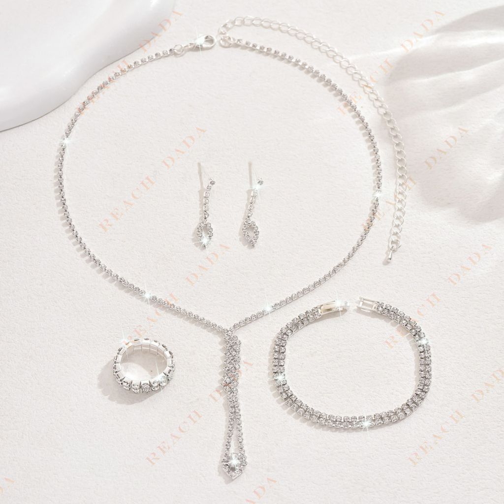 DaDa Fashionable luxury diamond-set pendants necklaces, earrings, bracelets, double-row rings, personality simple bridal accessories set