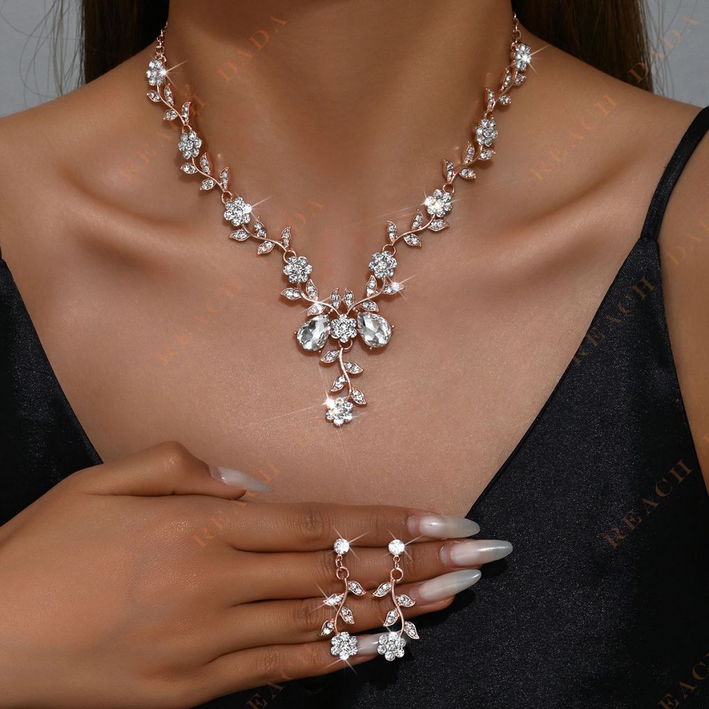 DaDa Fashion bridal rhinestone crystal necklace earrings set ladies prom costume accessories