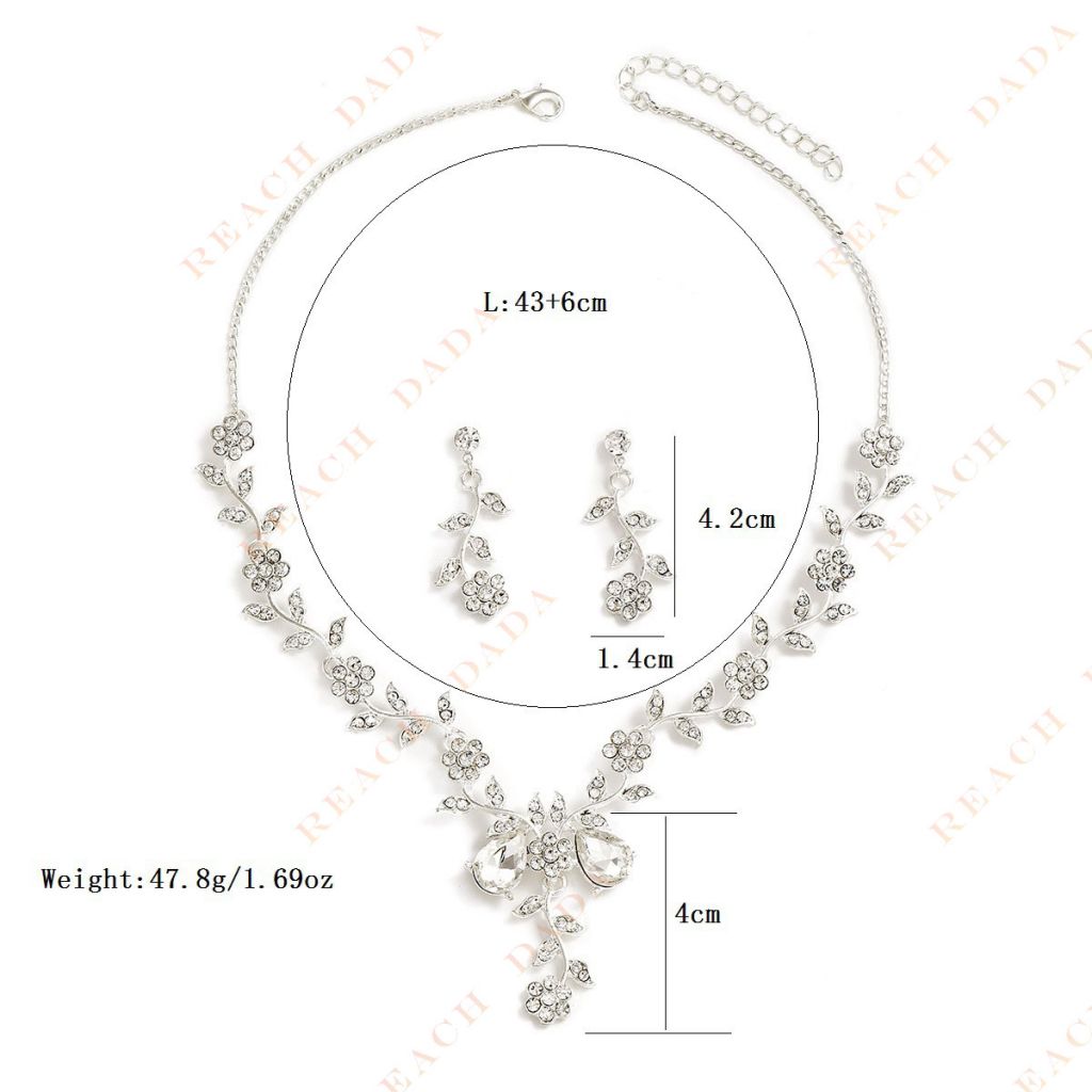 DaDa Fashion bridal rhinestone crystal necklace earrings set ladies prom costume accessories