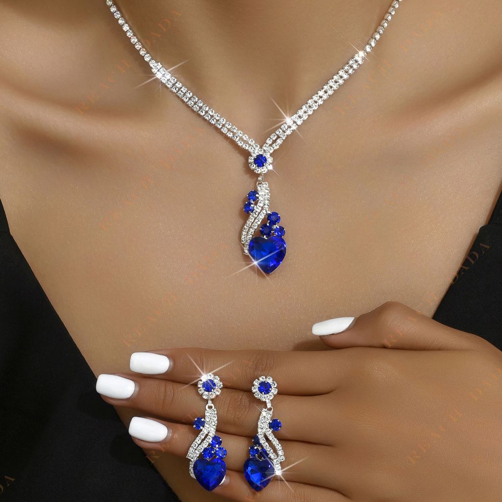 DaDa High-end hot sale, light luxury temperament, heart-shaped crystal rhinestone set, necklace, earrings, full diamond jewelry set chain