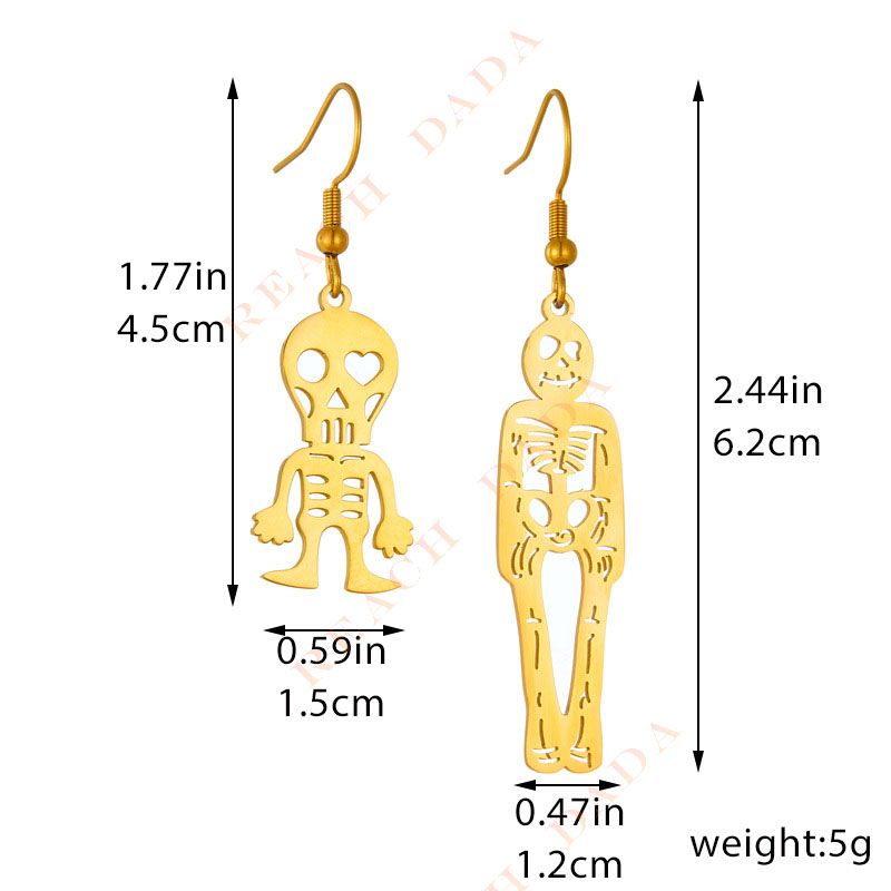 DaDa Fashion Creative Personality Asymmetrical Zombie Stainless Steel Pendant Jewelry Earrings