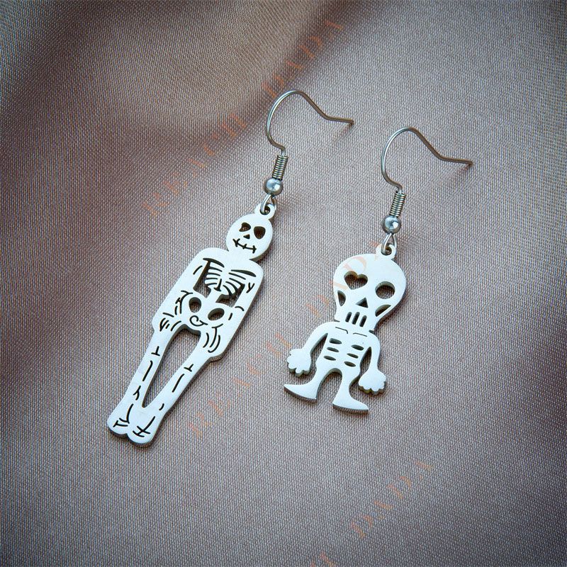 DaDa Fashion Creative Personality Asymmetrical Zombie Stainless Steel Pendant Jewelry Earrings