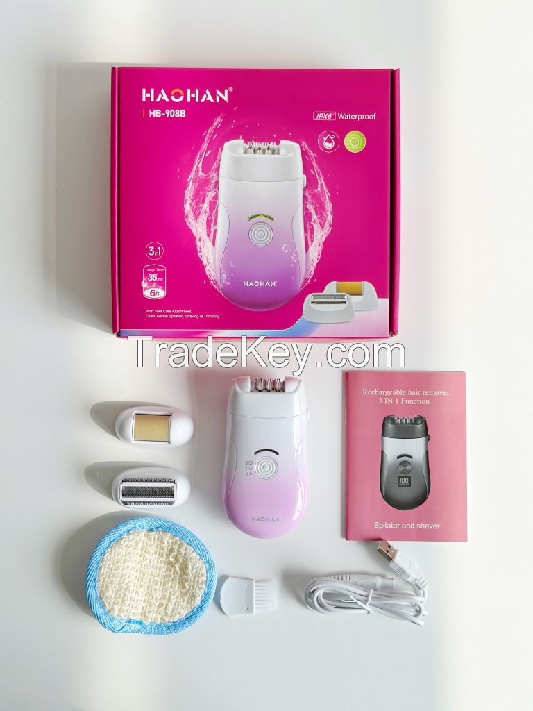 Haohan HB-908B 3 in 1 Waterproof Lady Epilator White Pink Gradients