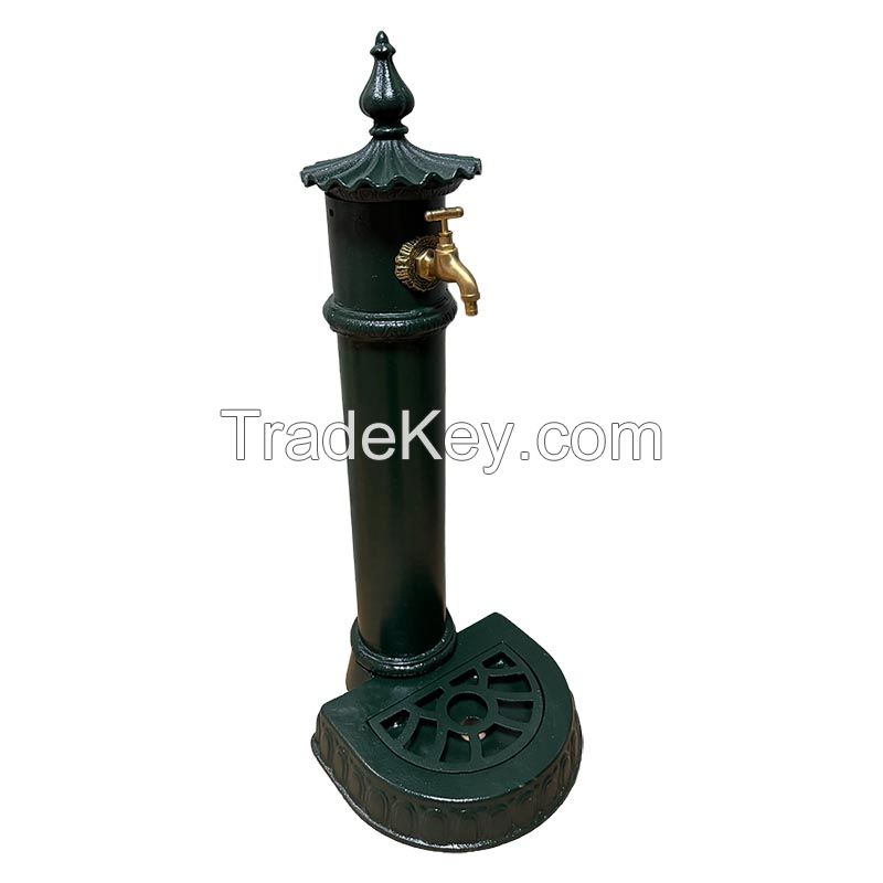 Cast Iron Pillar Standing Water Fountain Garden Fountain with Spigot Country Style Ornamental Fountain