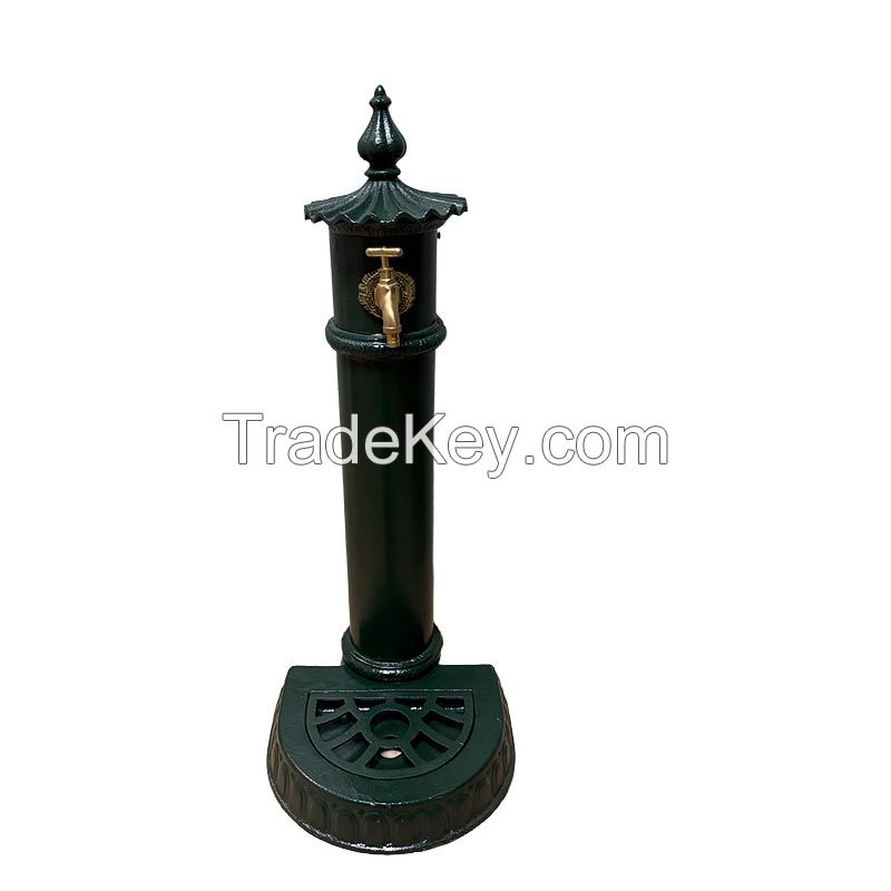 Cast Iron Pillar Standing Water Fountain Garden Fountain with Spigot Country Style Ornamental Fountain