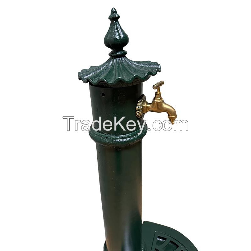 Cast Iron Pillar Standing Water Fountain Garden Fountain with Spigot Country Style Ornamental Fountain