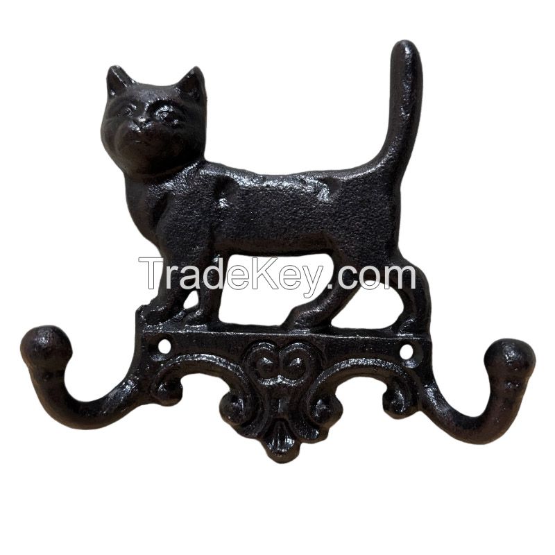 Garden Wall Hook Dog Cat Cast Iron Hooks with 2 Hooks Metal