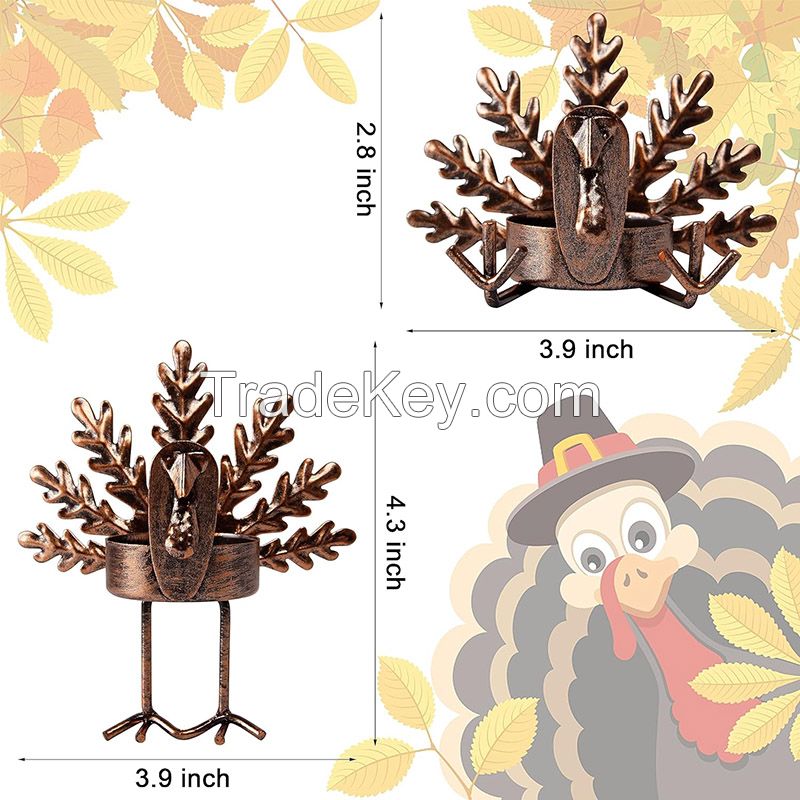 Metal Turkey Candle Holders, Thanksgiving Home Decor with Tea Light Candles