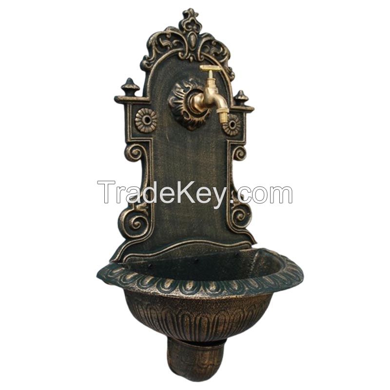 Rustic Cast Iron Wall Mounted Hand Sink Garden Water Fountain With Basin Hanging Basin For Indoor/Outdoor 