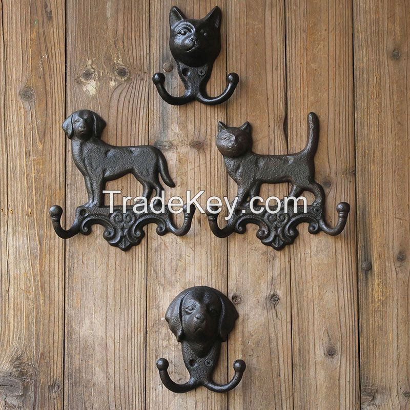 Garden Wall Hook Dog Cat Cast Iron Hooks with 2 Hooks Metal