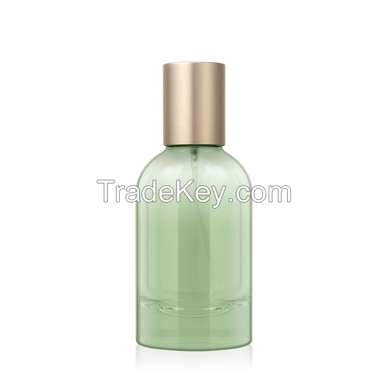 Spot 50ml cylindrical slanted shoulder glass bottle Fashion simple thick bottom press spray bottle Portable perfume sub bottle