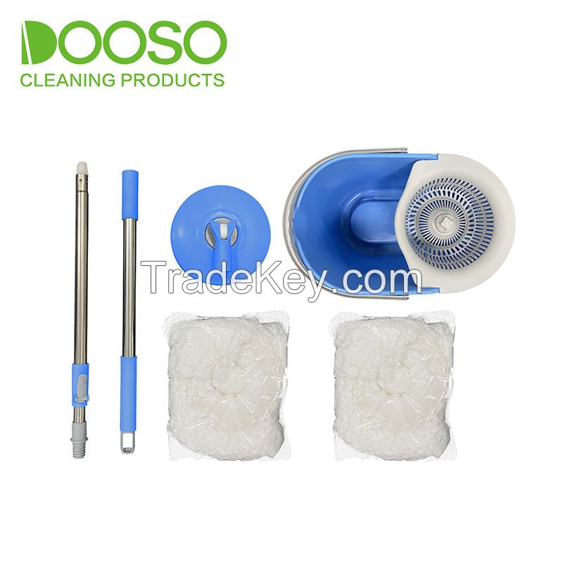 Dooso Wholesale Floor Cleaning Mops Stainless Steel Handle Flat Mop Spin Mop with Round Bucket