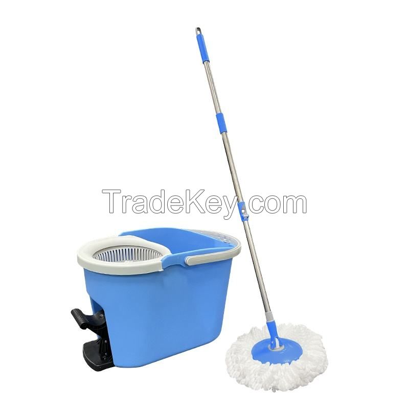 Dooso Wholesale Floor Cleaning Mops Stainless Steel Handle Flat Mop Spin Mop with Round Bucket