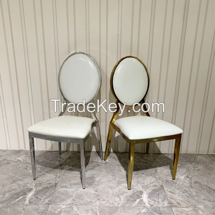 Luxury Home Restaurant Wedding Furniture Quality PU Leather Dining Chair with Gold Stainless Steel Legs