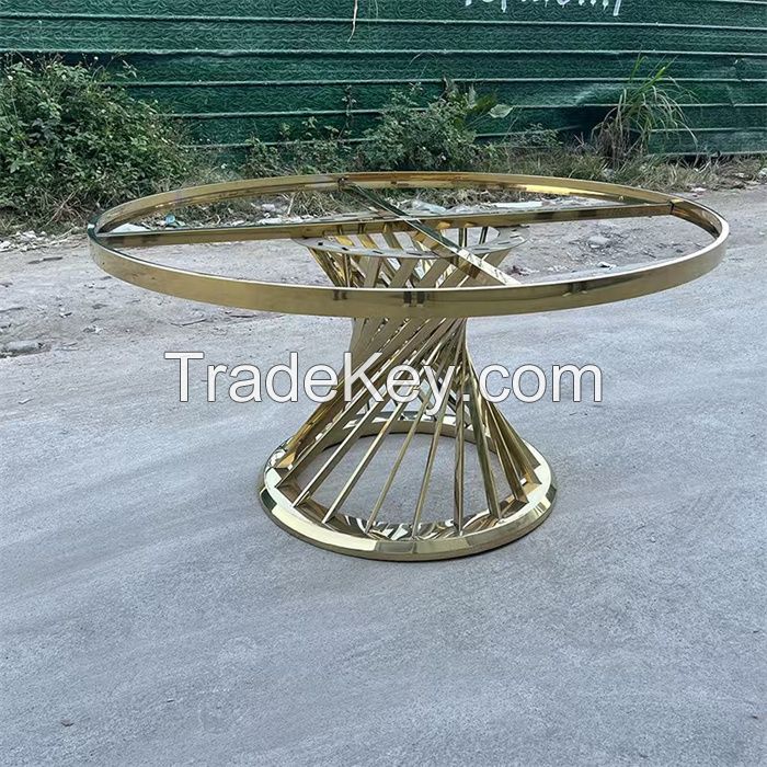 Round Dining Table with Stainless Steel Base and Marble Top for Weddings