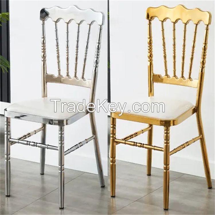 Wholesale Cheap Gold Banquet Event Chiavari Chairs Wedding Tiffany Metal Chairs with Cushion Hotel Meeting Party Dining Chair