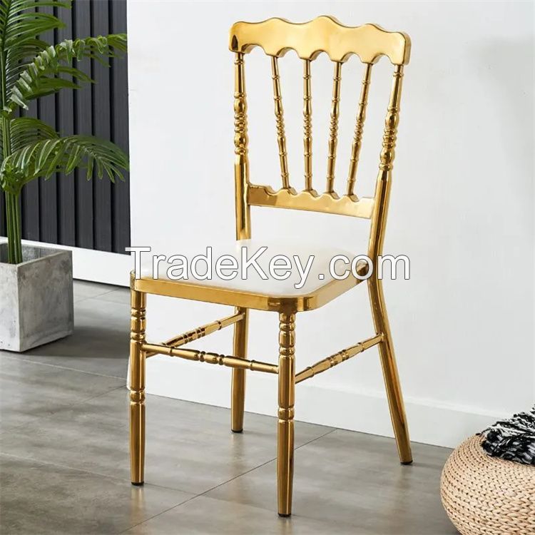 Wholesale Cheap Gold Banquet Event Chiavari Chairs Wedding Tiffany Metal Chairs with Cushion Hotel Meeting Party Dining Chair
