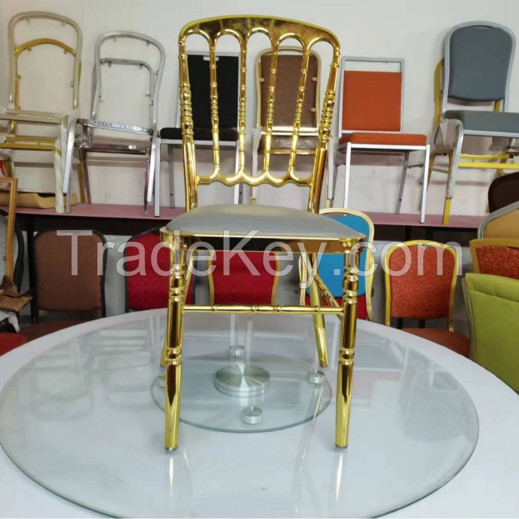 Wholesale Cheap Gold Banquet Event Chiavari Chairs Wedding Tiffany Metal Chairs with Cushion Hotel Meeting Party Dining Chair