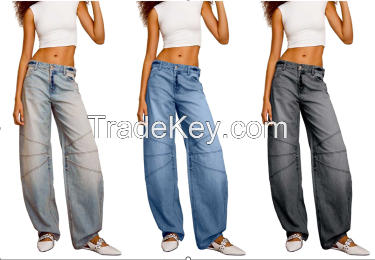 New Design custom Women baggy Denim Pants with seams