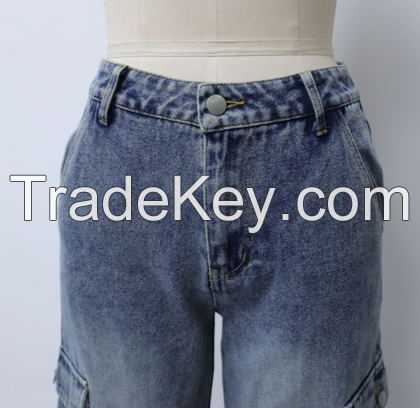 Latest Design Y2K Straight Jeans with cargo Packets