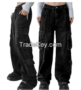 Latest Design Y2K Straight Jeans with cargo Packets