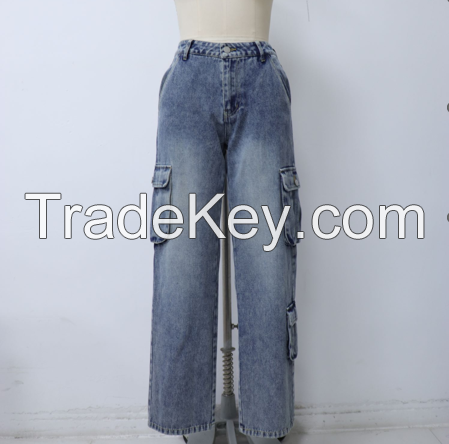 Latest Design Y2K Straight Jeans with cargo Packets