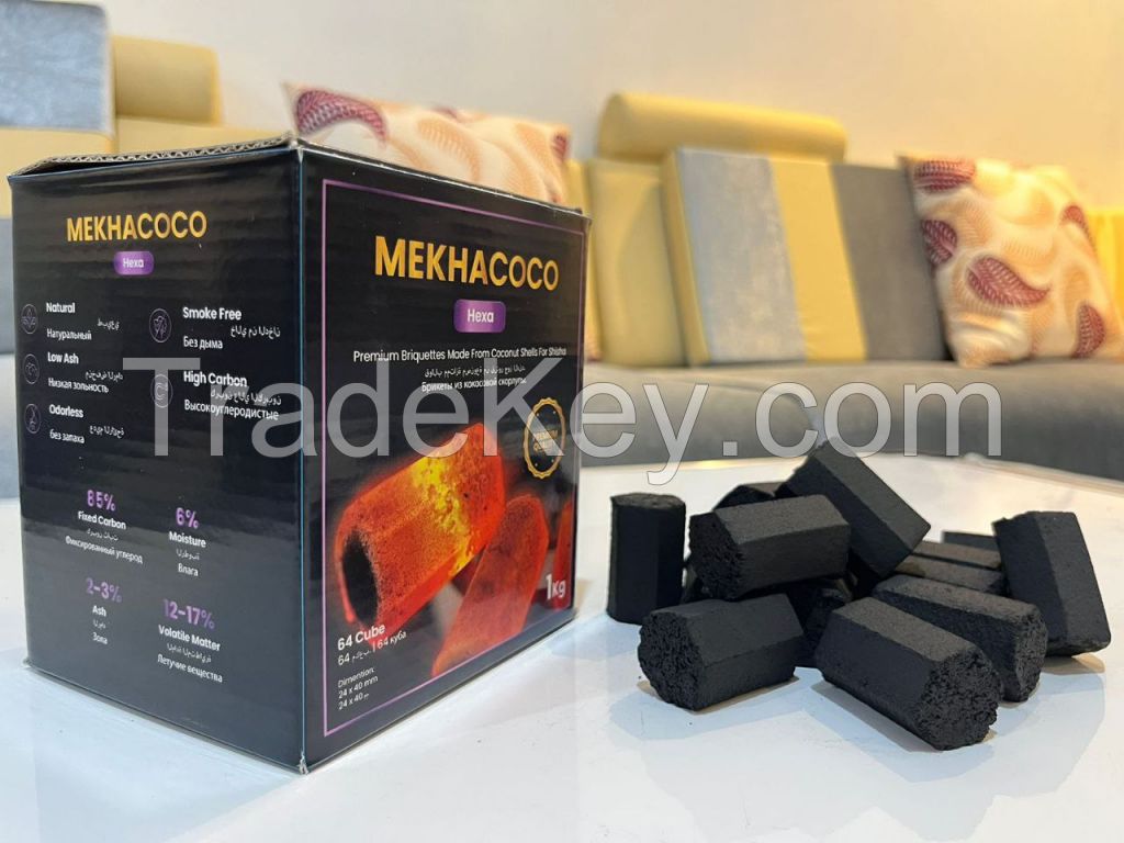 MEKHA COCO HEXA Premium Coconut Shell Charcoal Briquettes