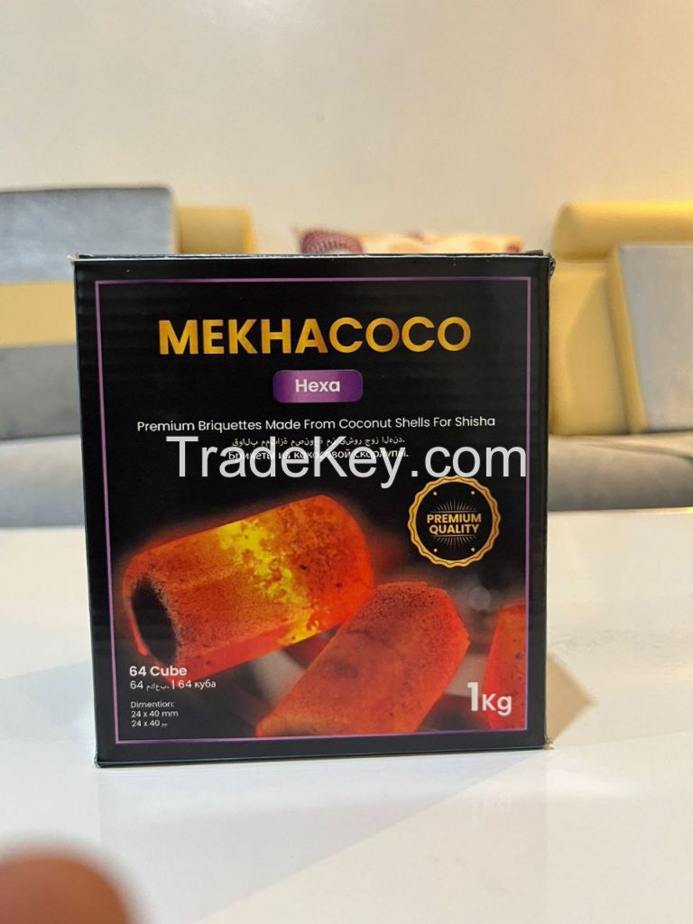 MEKHA COCO HEXA Premium Coconut Shell Charcoal Briquettes