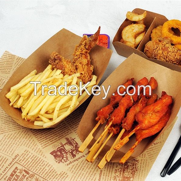 Disposable Eco-friendly Kraft Paper Food BoatingTrays