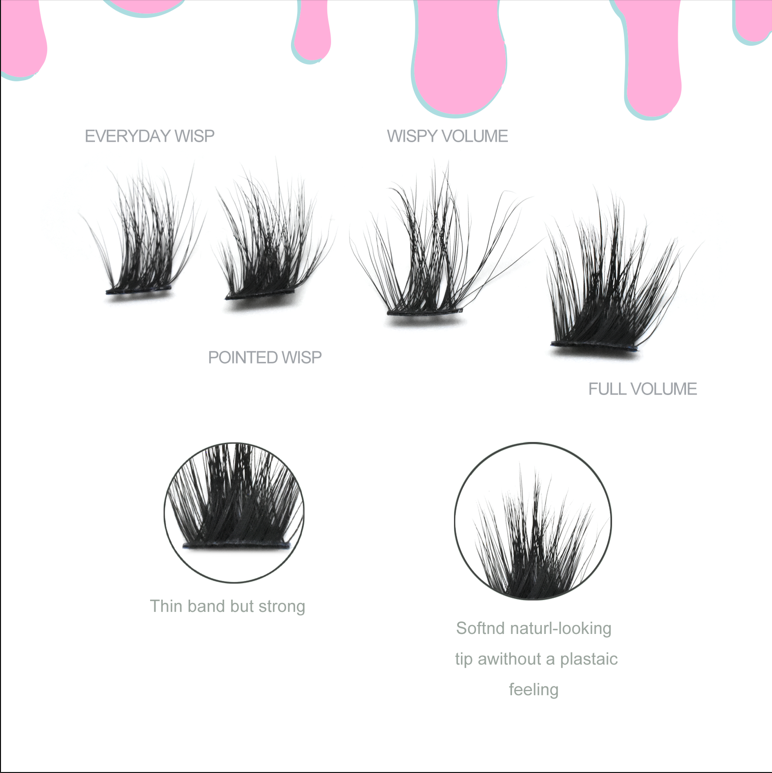 Pre Cut Handmade Superfine Band Clusters Eyelash Segments DIY Press On Lashes No Glue Needed Pre Bonded Adhesive Plant Fiber Box