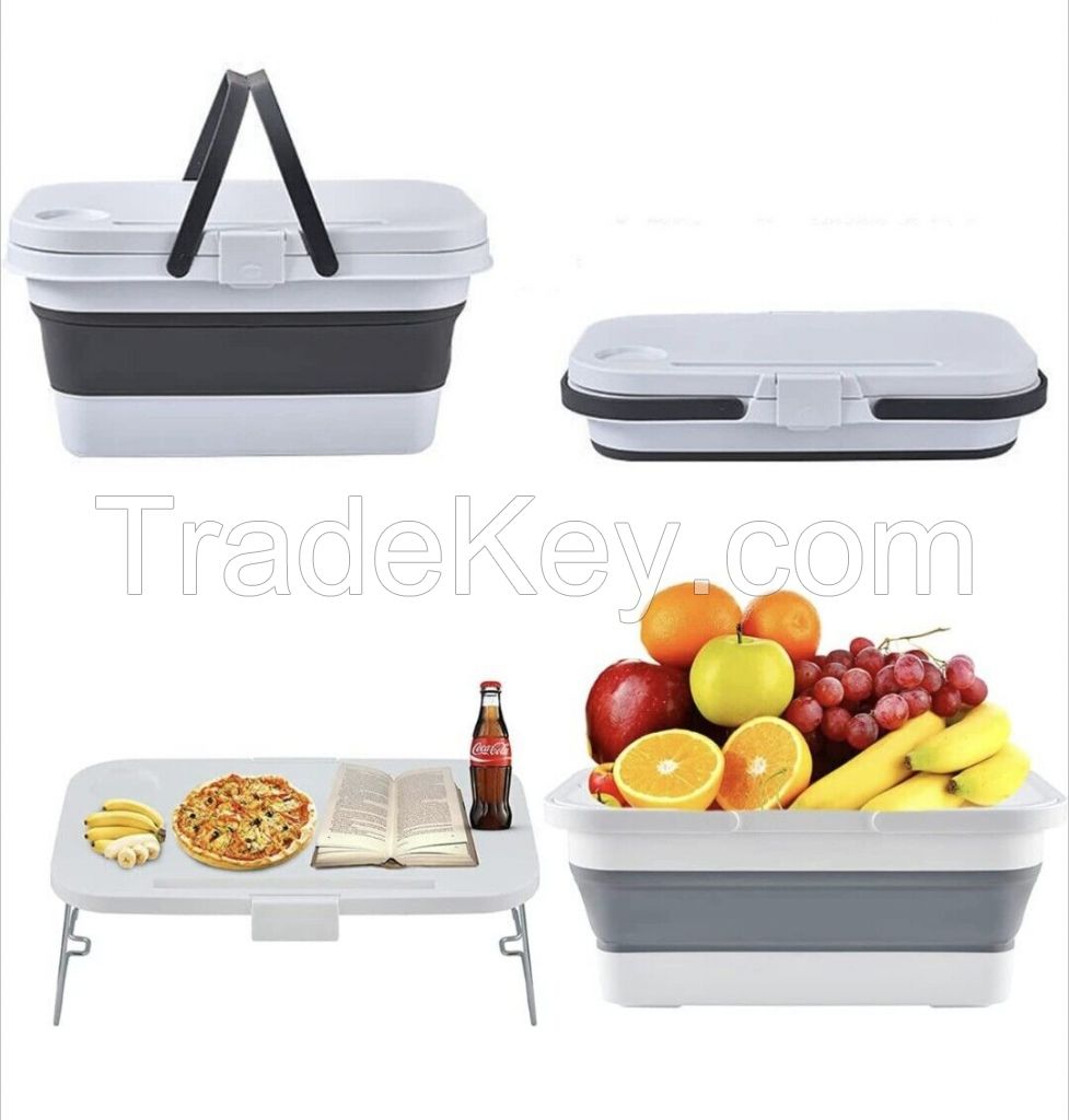 Factory Selling New Arrival Camping Plastic Collapsible Basket with Mini Lightweight Picnic Table 2 in 1