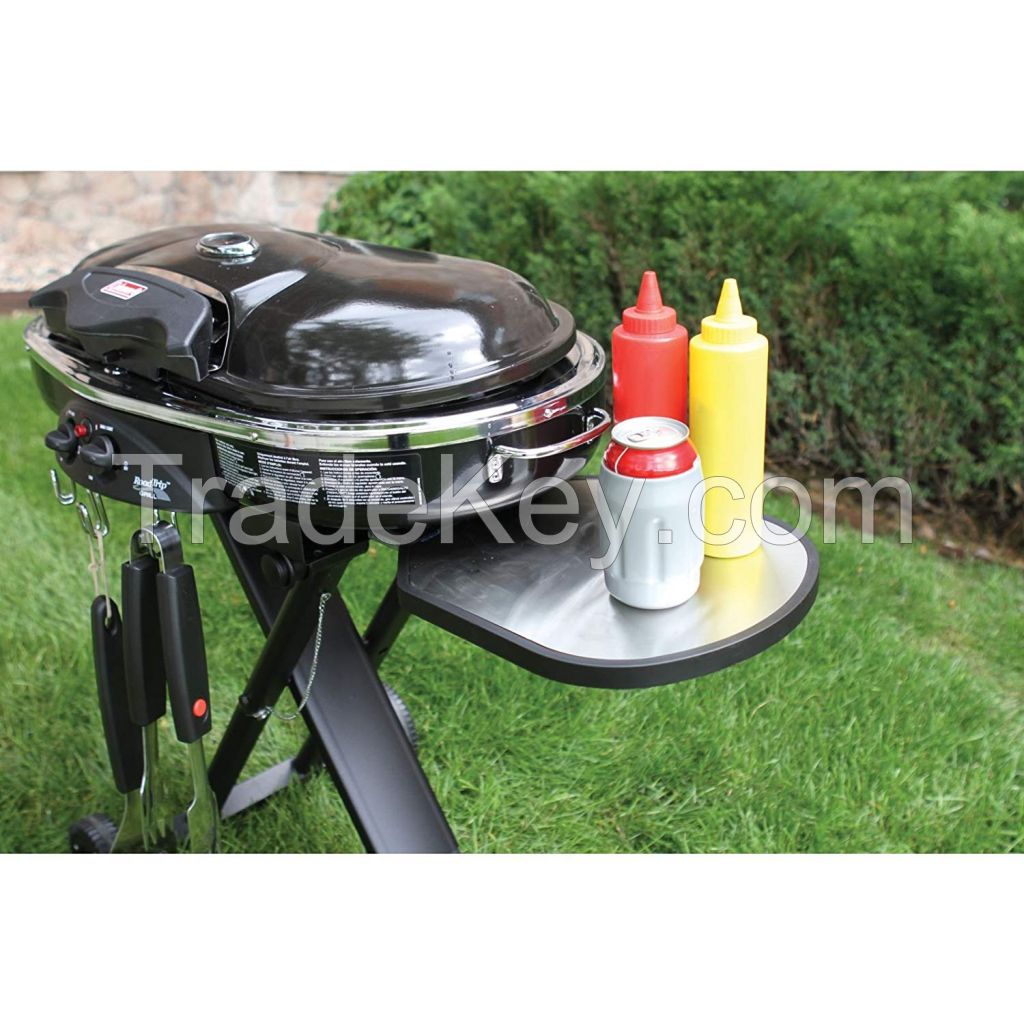 Best Selling OEM Outdoor Foldable Portable Camping 2 Burner BBQ Grill with Wheel Detachable Rolling Gas Grill with Table