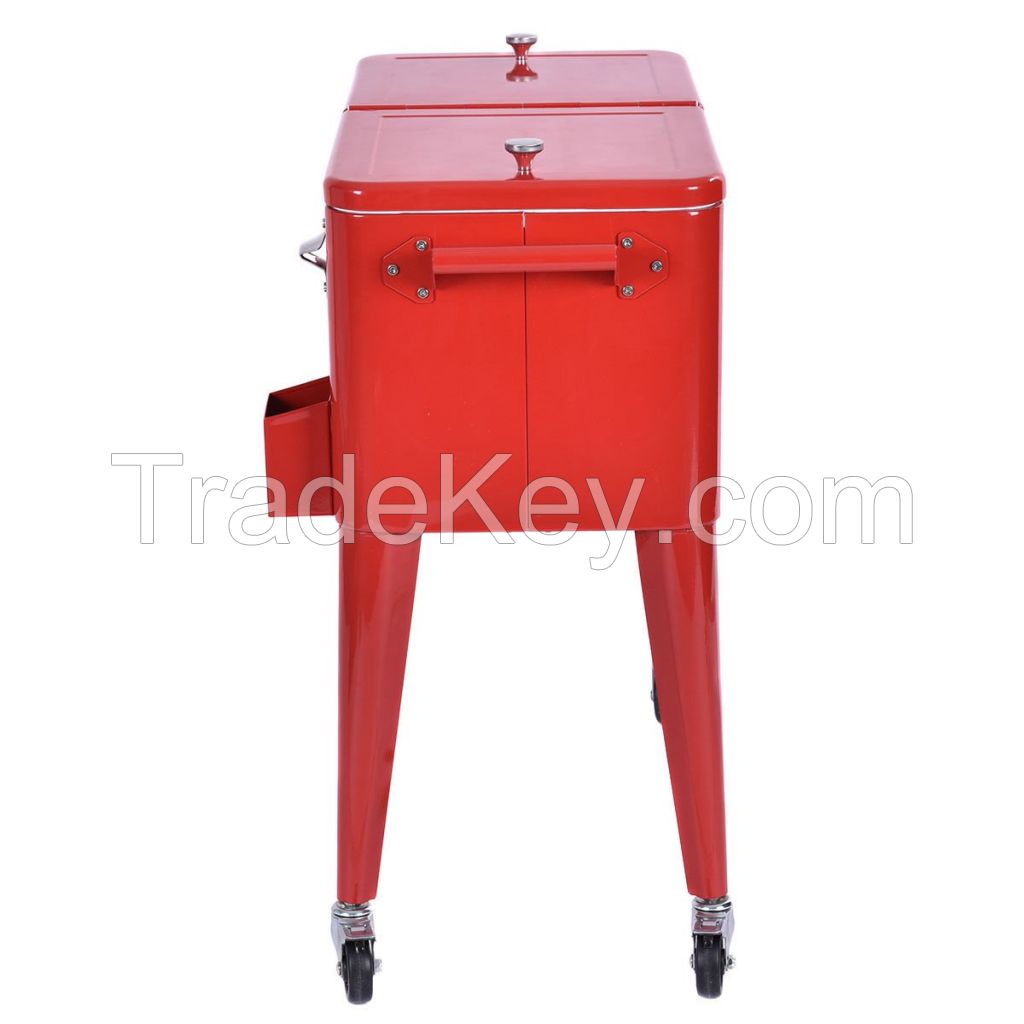 Factory Selling 80QT 75 liters patio cooler box with wheels  Metal Ice Cooler Outdoor Food Container