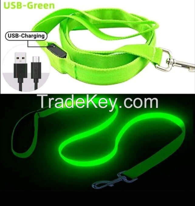 Night Safety Light UP Dog Collar USB Rechargeable Flashing Light Glowing Illuminated Pet Dog leash