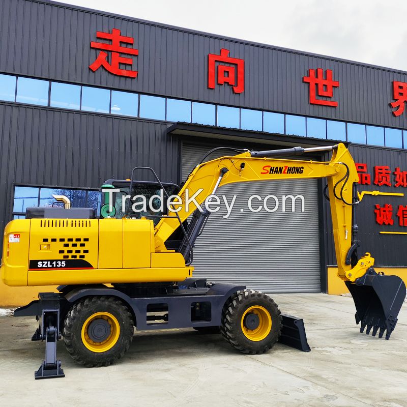 Shanzhong Official 13ton SZL135 Hydraulic Backhoe Wheel Excavator with CE for sale