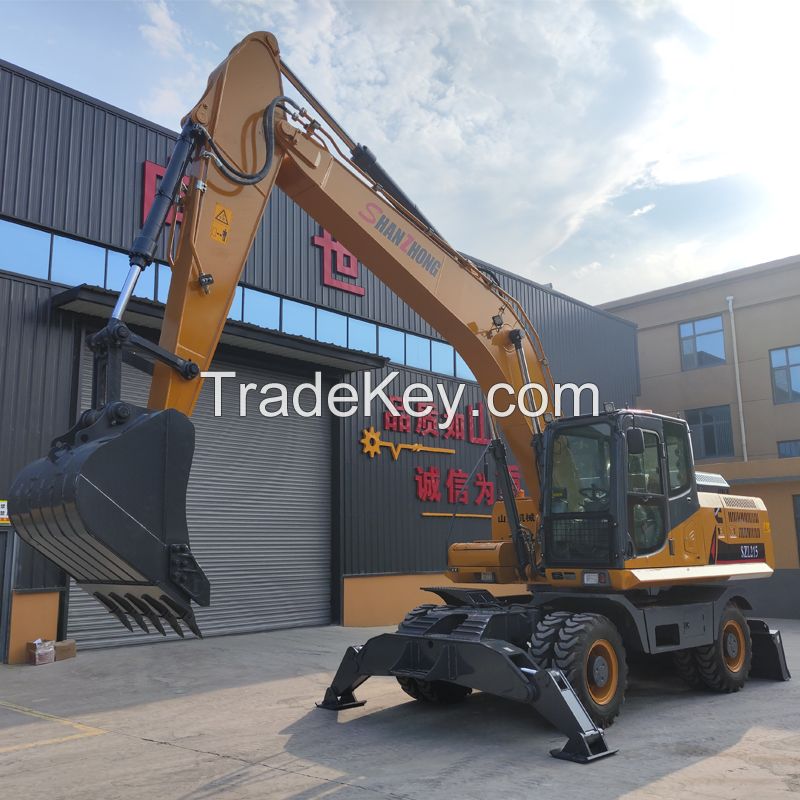 China Top Brand Shanzhong Earth-moving Machinery 21ton SZL215 wheel excavator with outrigger hydraulic drive