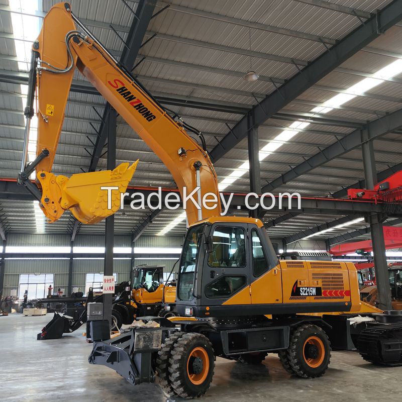 Engineering Machinery Shanzhong Factory 21ton SZL215 Wheel Excavator with Outrigger Hydraulic Drive