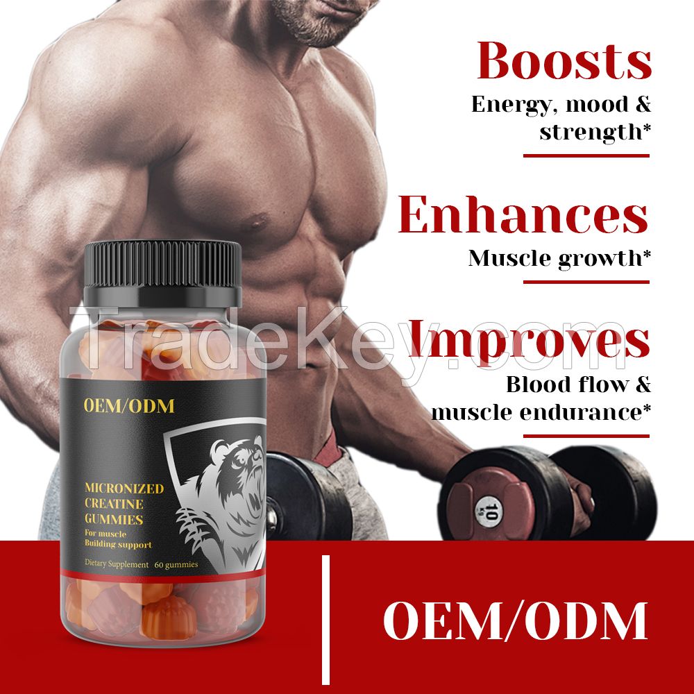 Oem odm supplement sugar free pure micronized creatine monohydrate gummies candy for men women muscle building