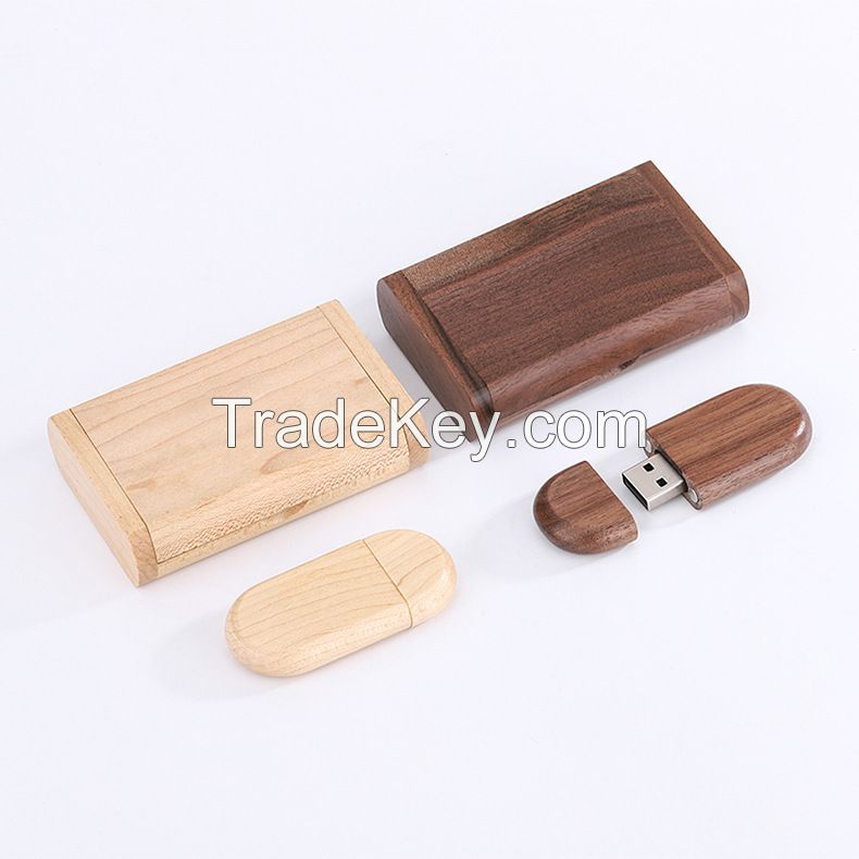 Wooden USB Flash Drive With Wooden boxes For Wedding Gifts Support Custom Logo 