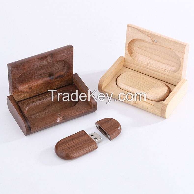 Wooden USB Flash Drive With Wooden boxes For Wedding Gifts Support Custom Logo 