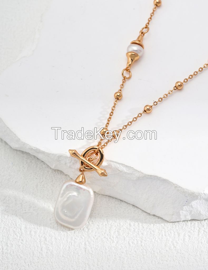 Sterling silver Natural freshwater Baroque pearl necklace