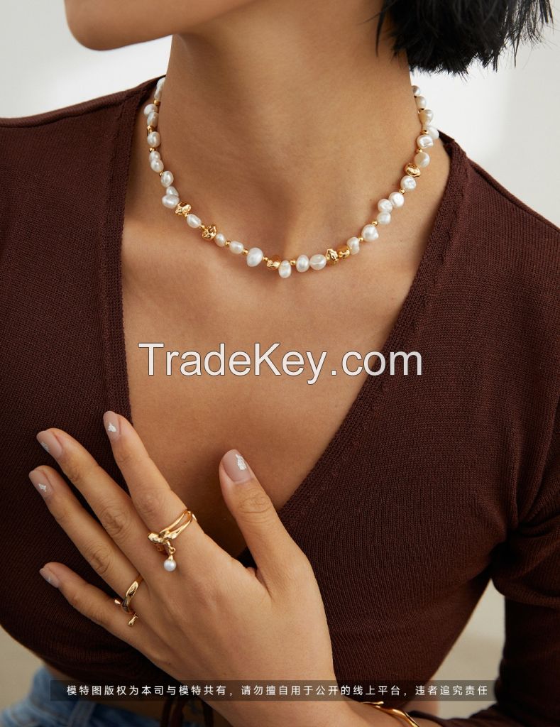 Sterling silver Natural freshwater Baroque pearl necklace