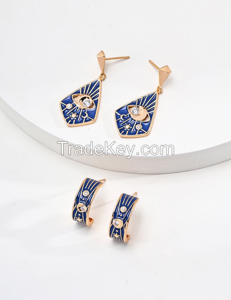 925 silver Zircon Enamel Earrings/Necklace