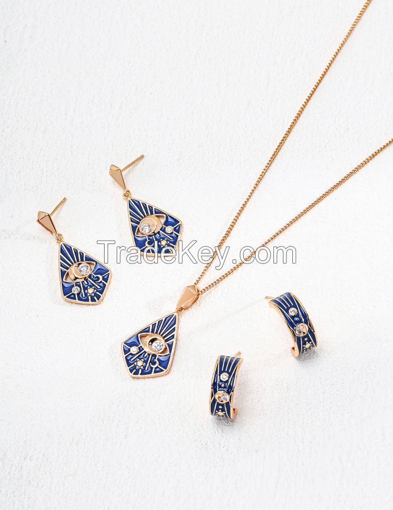 925 silver Zircon Enamel Earrings/Necklace