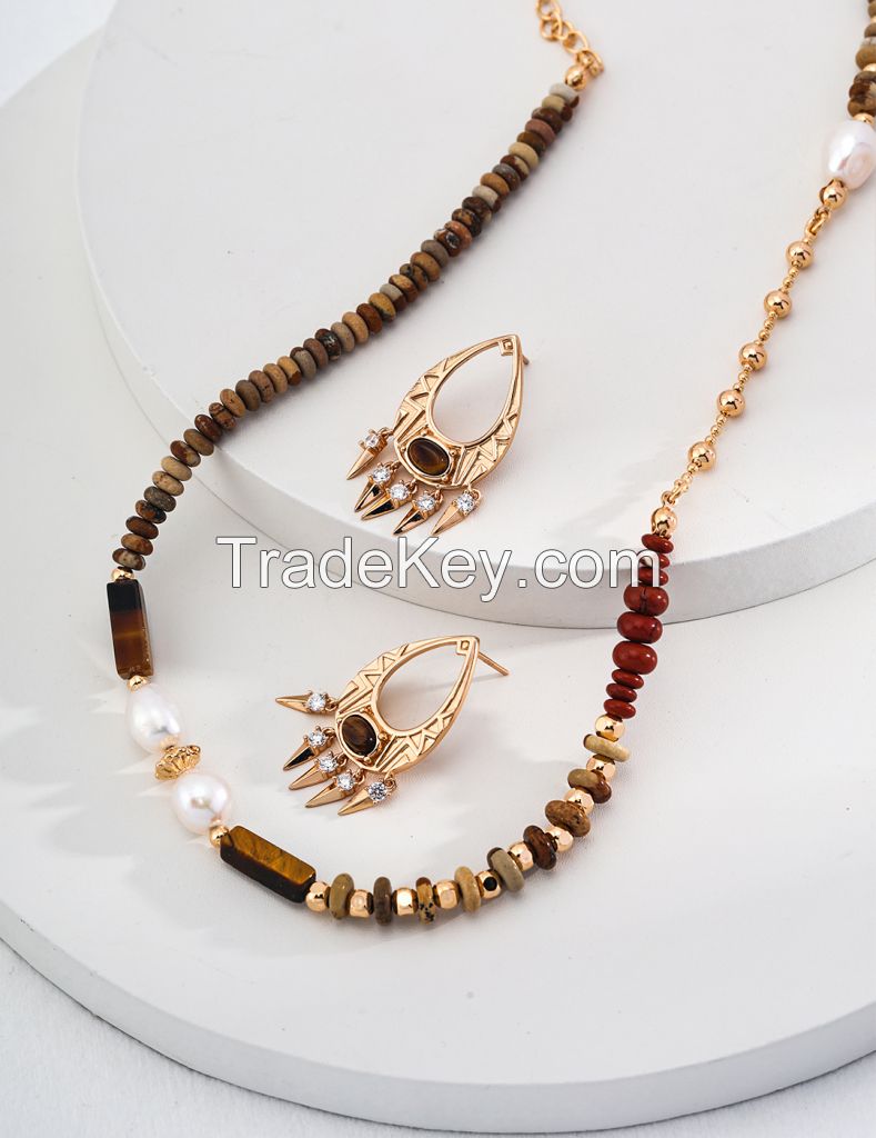 Summer Island Vacation Sterling Silver Natural Pearls Tiger eye necklace