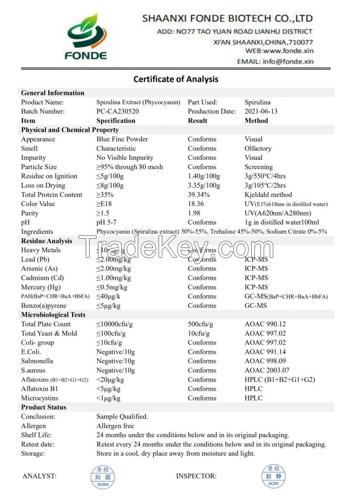  Natural Blue Pigment Phycocyanin Powder Spirulina Extract E6 E18 E25 E40 Phycocyanin