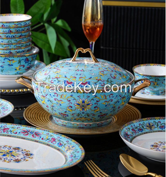 48 pcs Blue Bone China