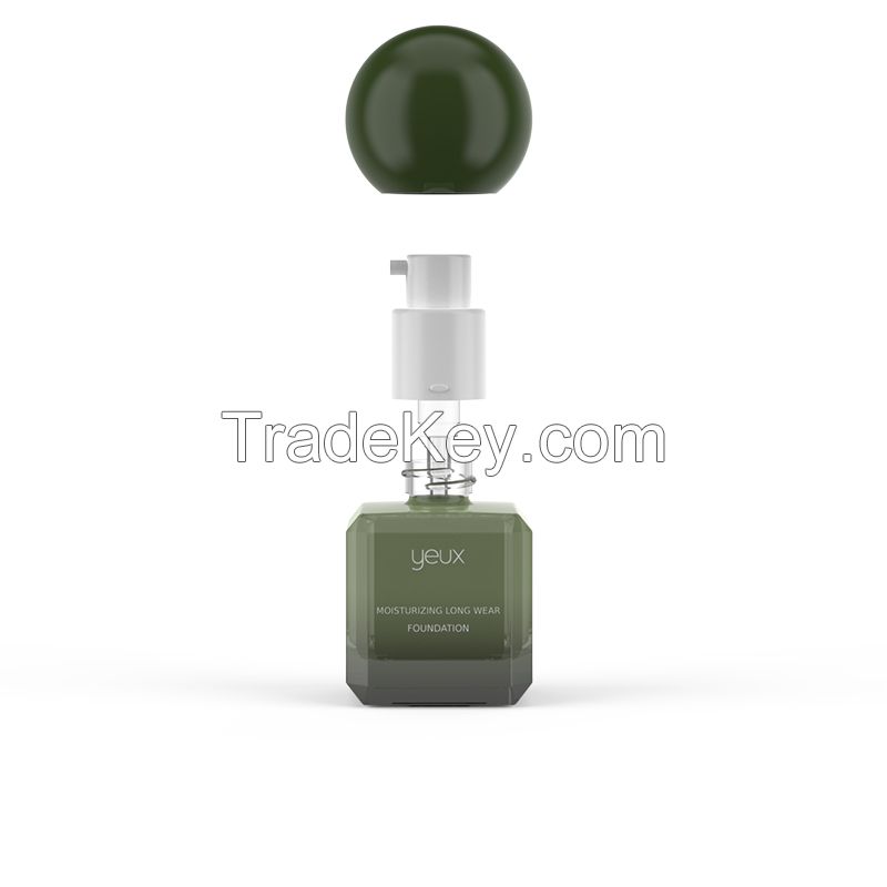 Empty 30ml Cubic Foundation Glass Bottle with Spherical Cap - Model YB030014